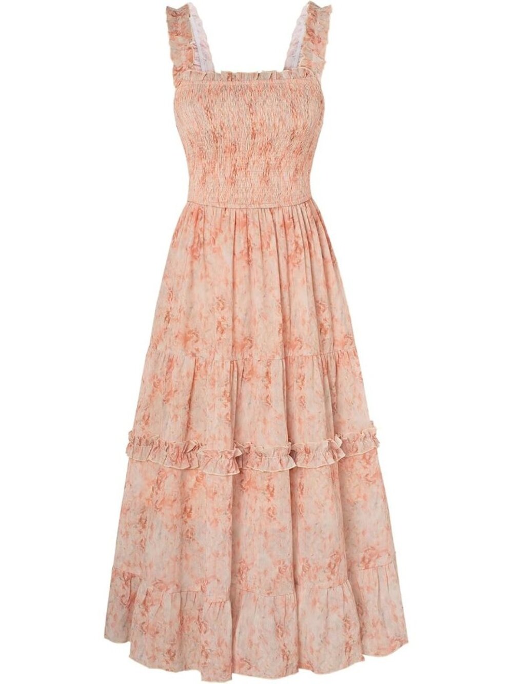 Women's Floral Dress Flowy Sundress Smocked Orange Floral Cottage core Dresses
